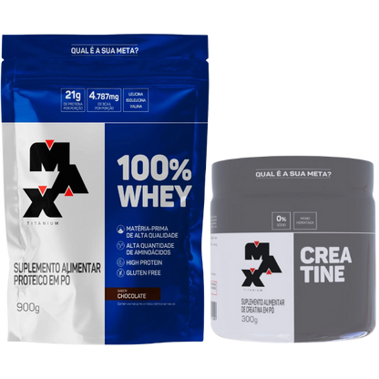 Combo Whey 100% 900g e Creatina 300g - Max Titanium