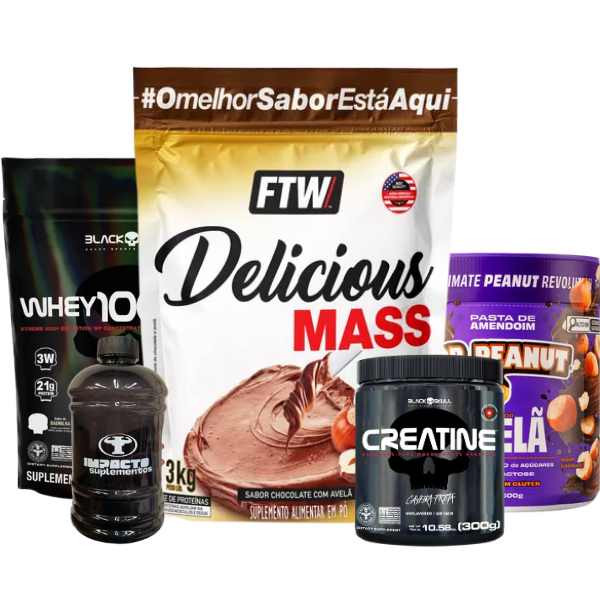 Combo 1 Hipercalórico, 1 Whey, 1 Creatina + Brinde